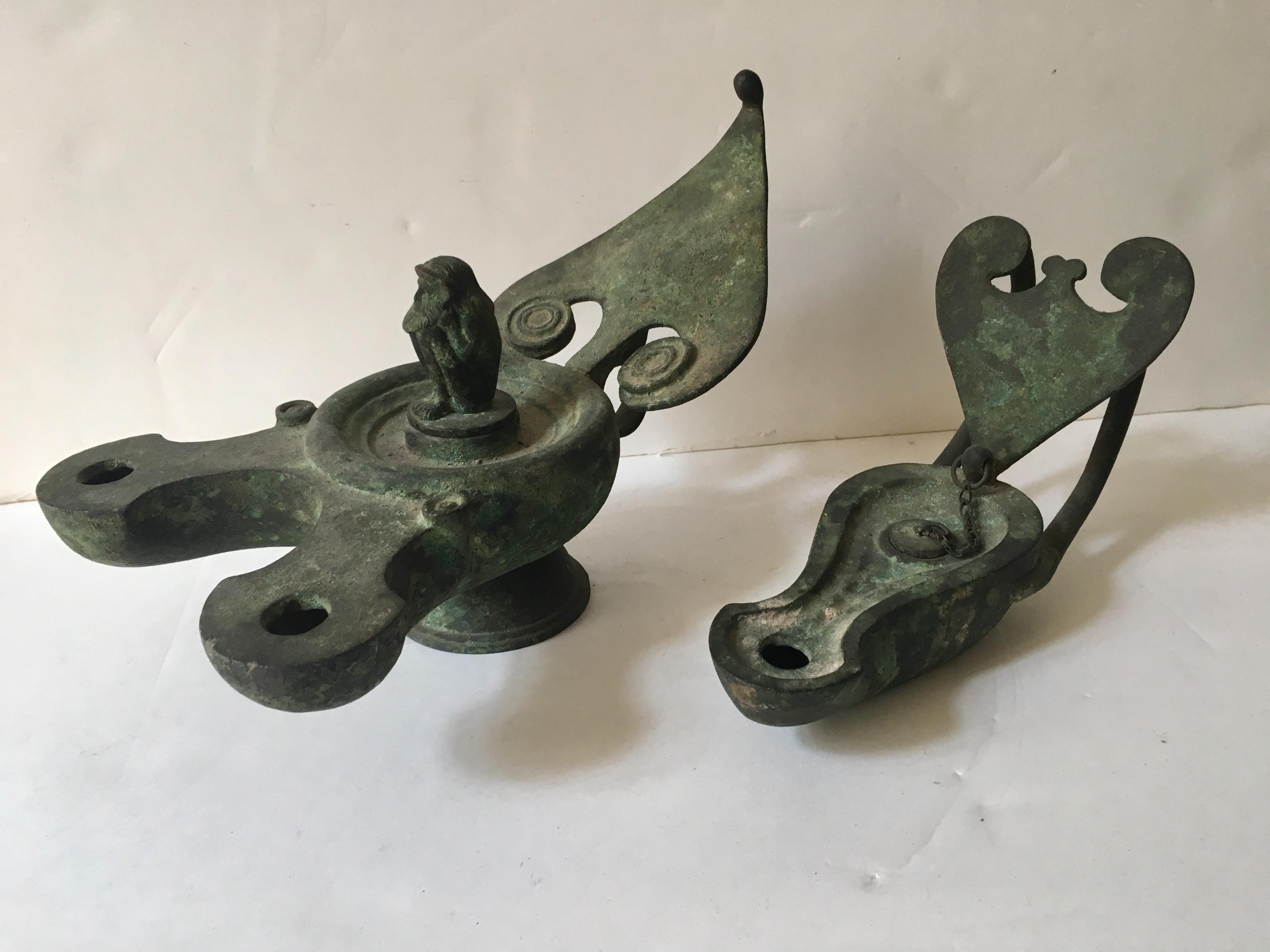 Early 19th Century Roman Bronze Oil Lamp For Sale