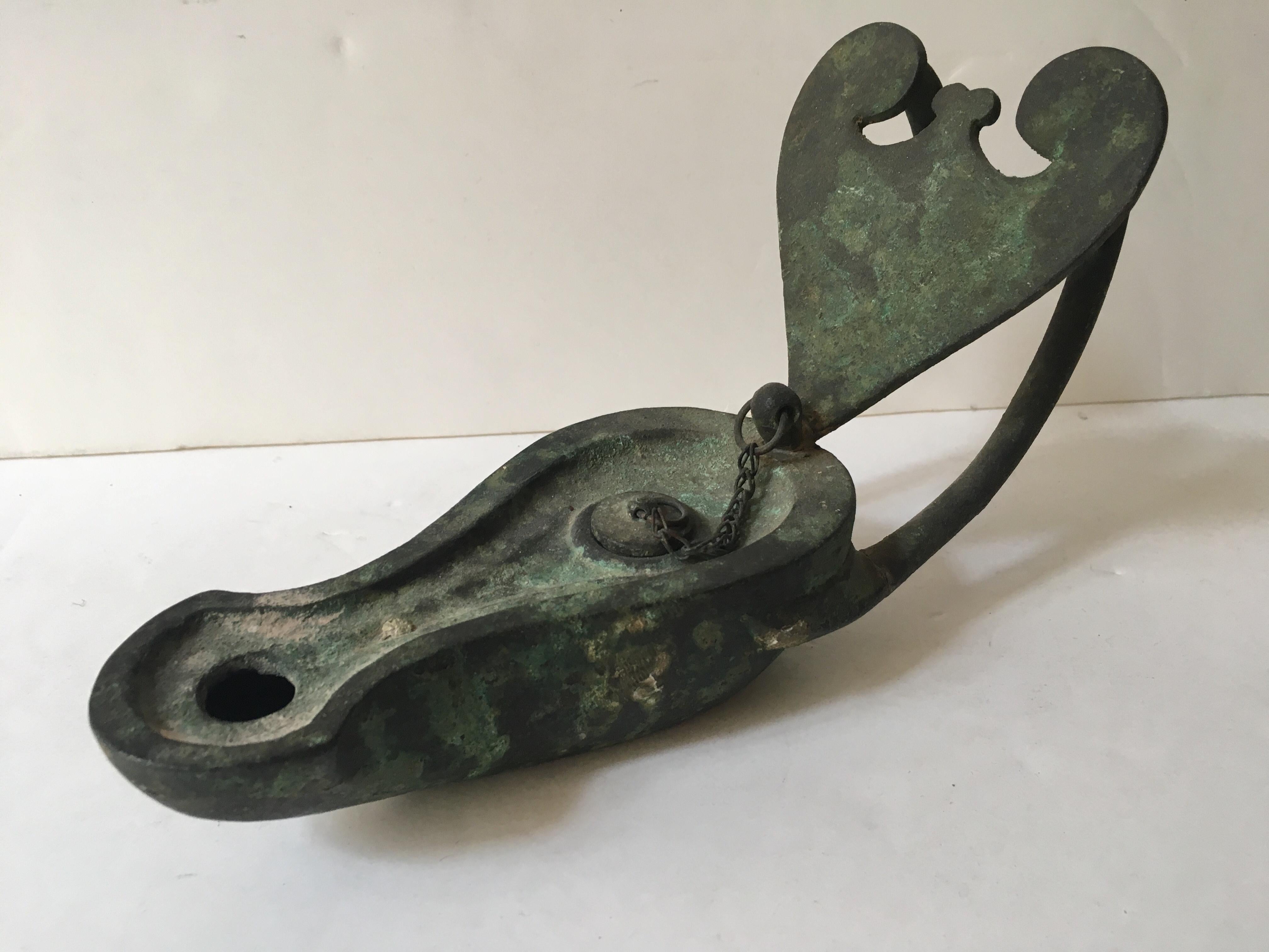 Roman Bronze Oil Lamp For Sale 1