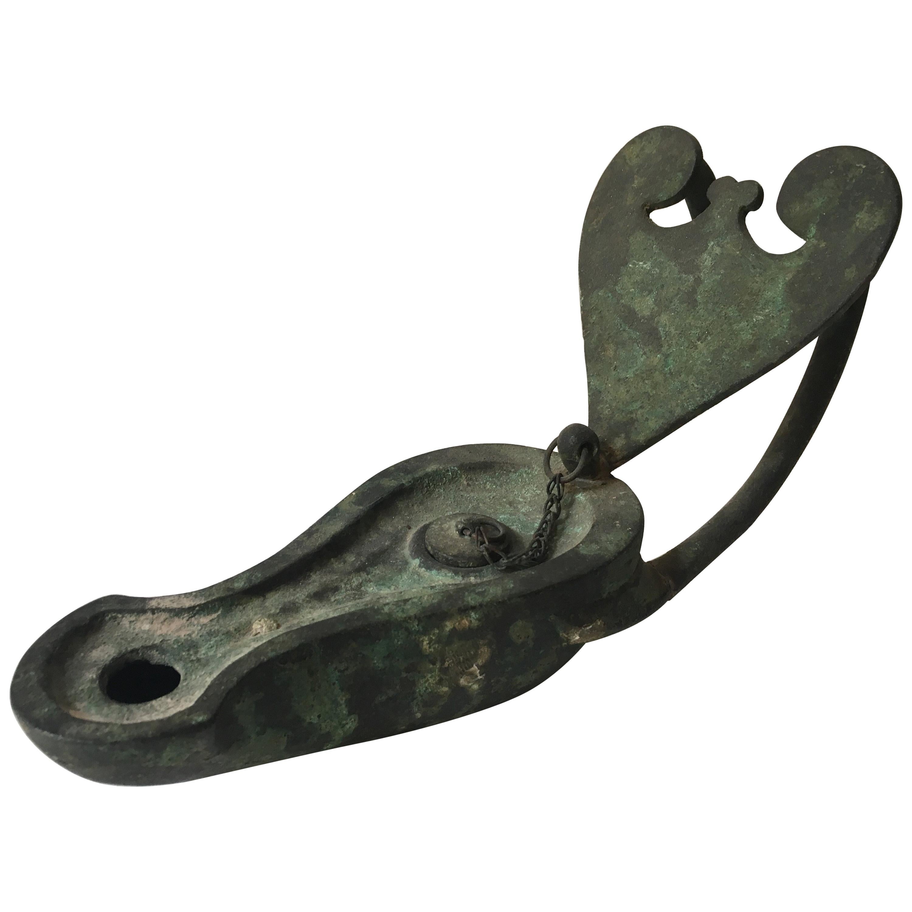 Roman Bronze Oil Lamp For Sale