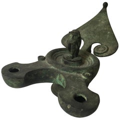 Antique Roman Bronze Oil Lamp with a Monkey Sculpture