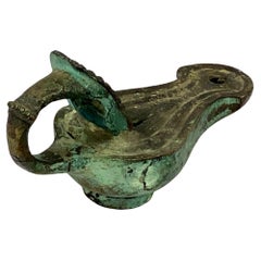Roman Bronze Oil Lamp With Theatrical Mask Handle