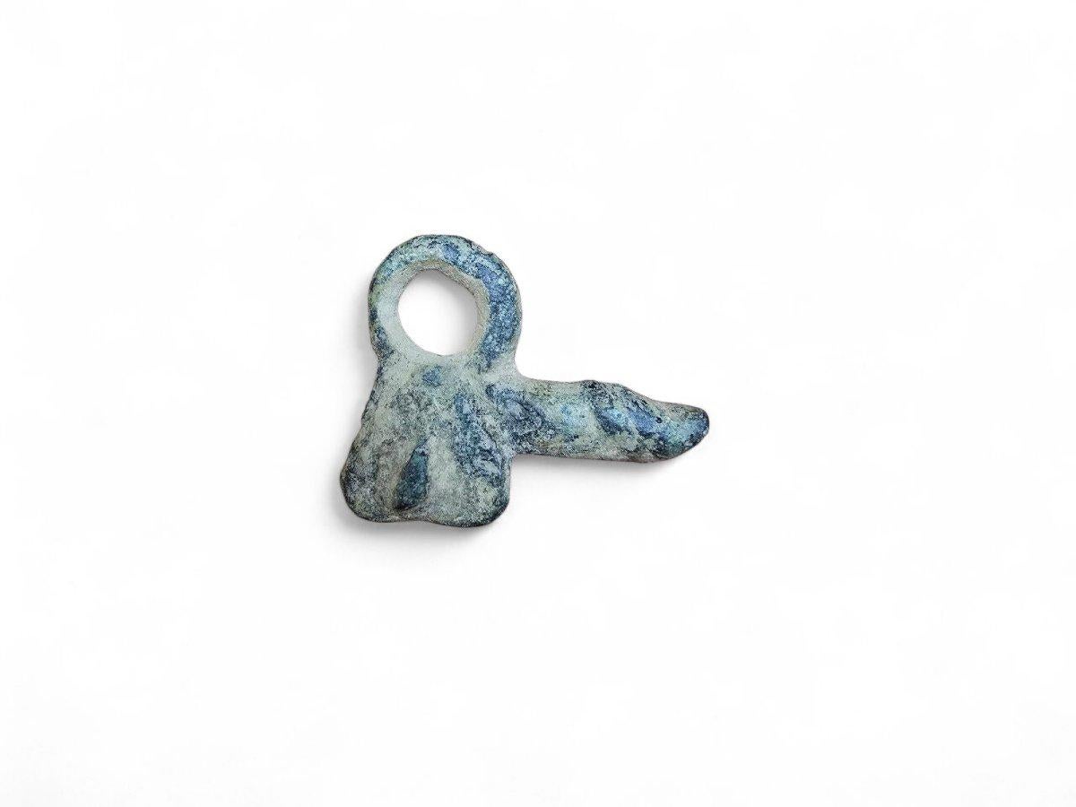 Authentique amulette romaine en bronze, datant des 1er et 2e siècles ADS, à l'apogée de l'Empire romain. Cette pièce présente une belle patine naturelle qui atteste de son ancienneté et de son authenticité.

Période : 1er-2ème siècle ADS

Matériau :
