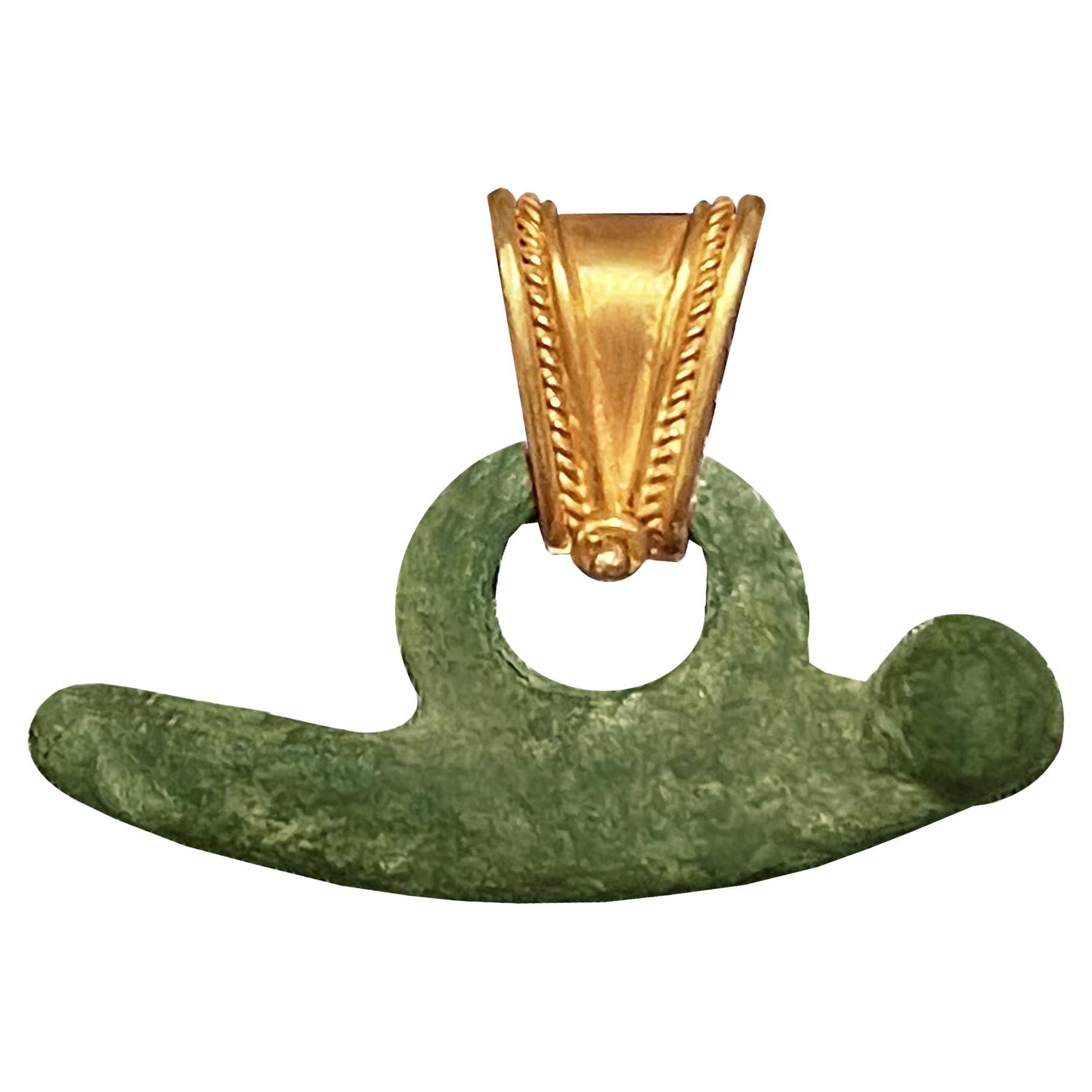 Roman Bronze Phallus-Fascinus 1st-3rd Cent. AD 18 Kt Gold Pendant For Sale