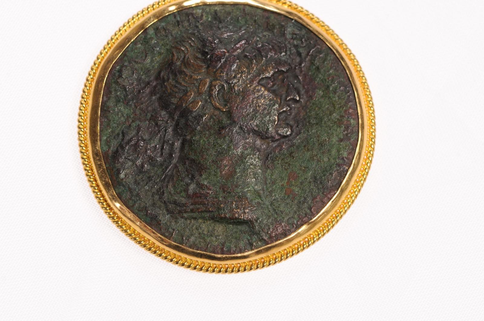 Women's or Men's Roman Bronze Trajan Coin Pendant (pendant only) For Sale