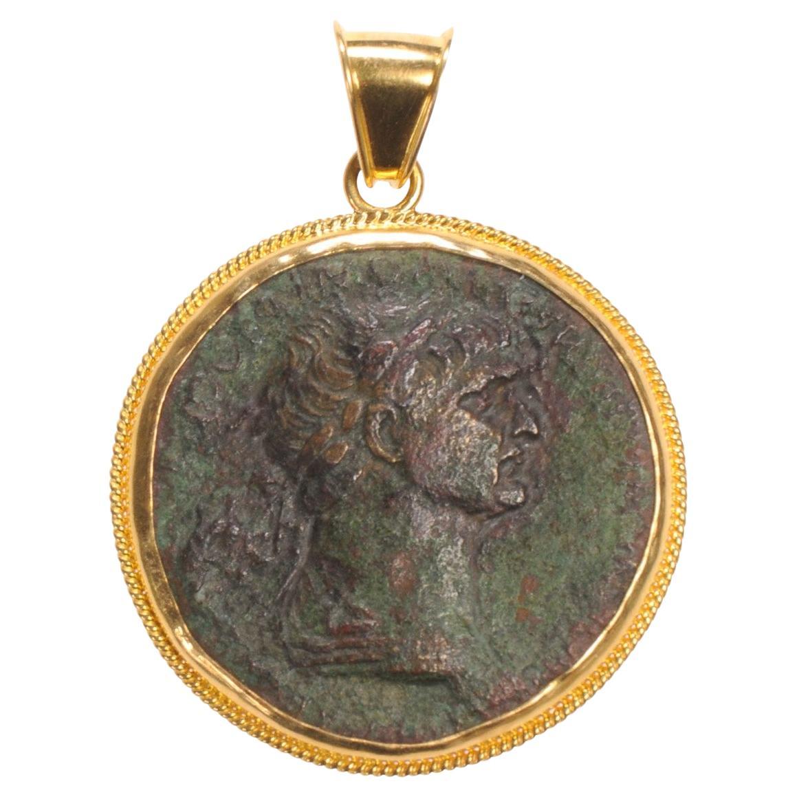 Roman Bronze Trajan Coin Pendant (pendant only) For Sale