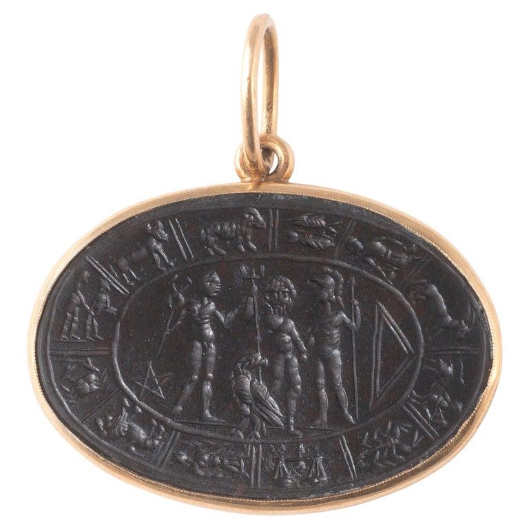 Intaglio romano de jaspe marrón que representa el zodíaco Siglo II-III d.C. Romano clásico en venta