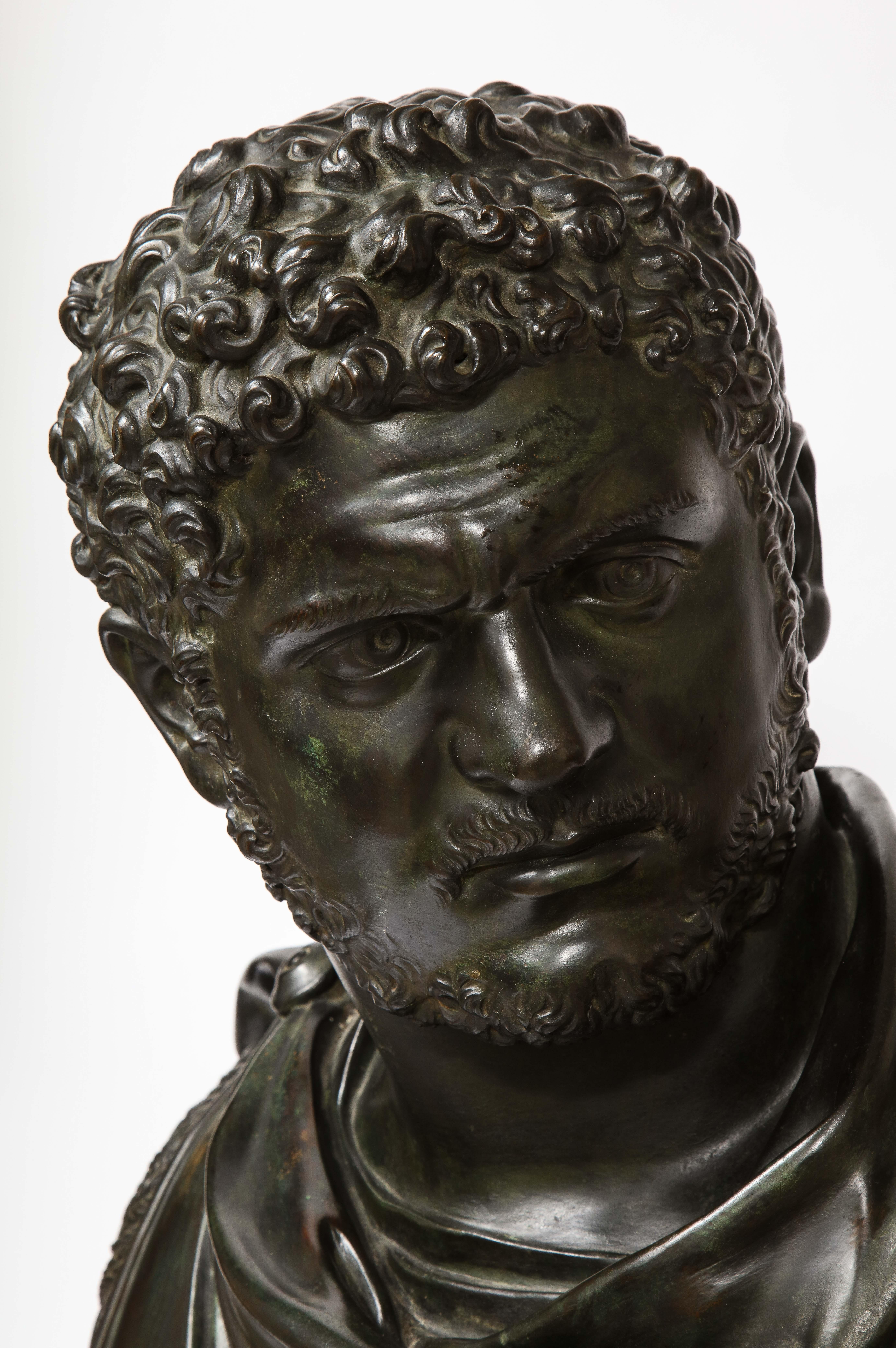 Roman Bust Bronze &Marble Grand Tour Roman Emperor Caracalla, Attr; B. Boschetti For Sale 5
