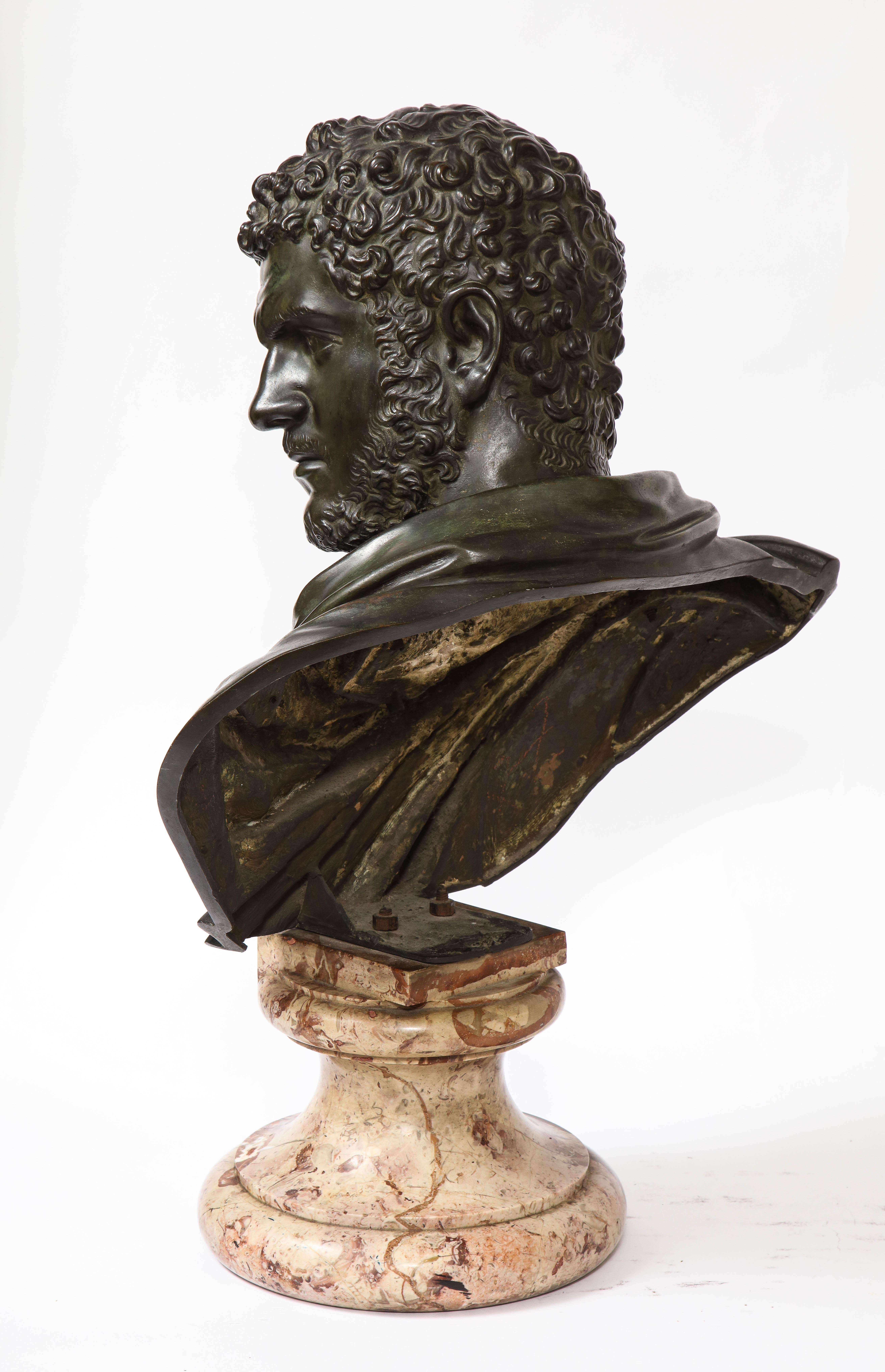 A Large Neoclassical and Exceptional Quality Early to Mid 19th Century Roman (Italian), Grand Tour Bronze and Marble Bust of Roman Emperor 