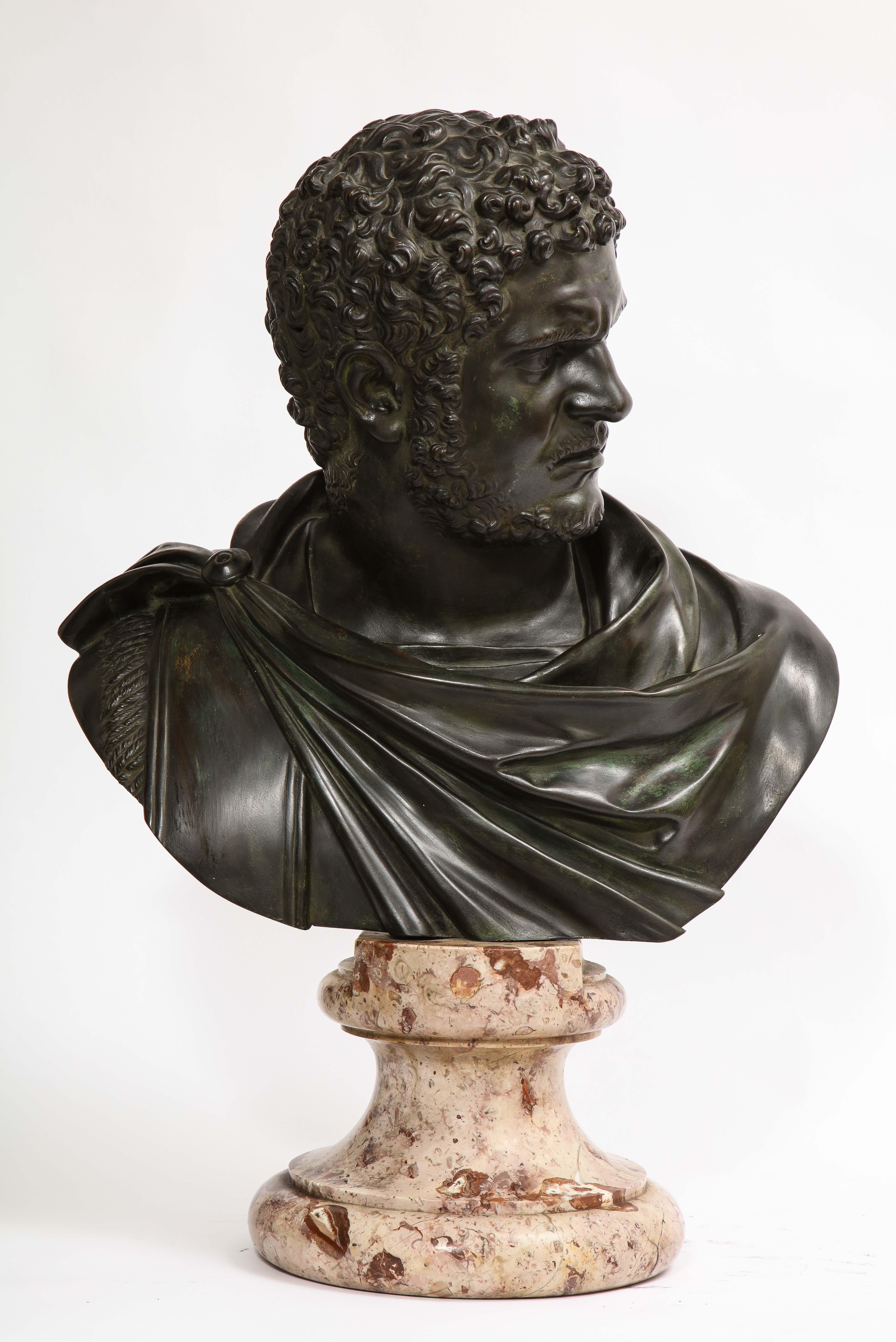 Italian Roman Bust Bronze &Marble Grand Tour Roman Emperor Caracalla, Attr; B. Boschetti For Sale