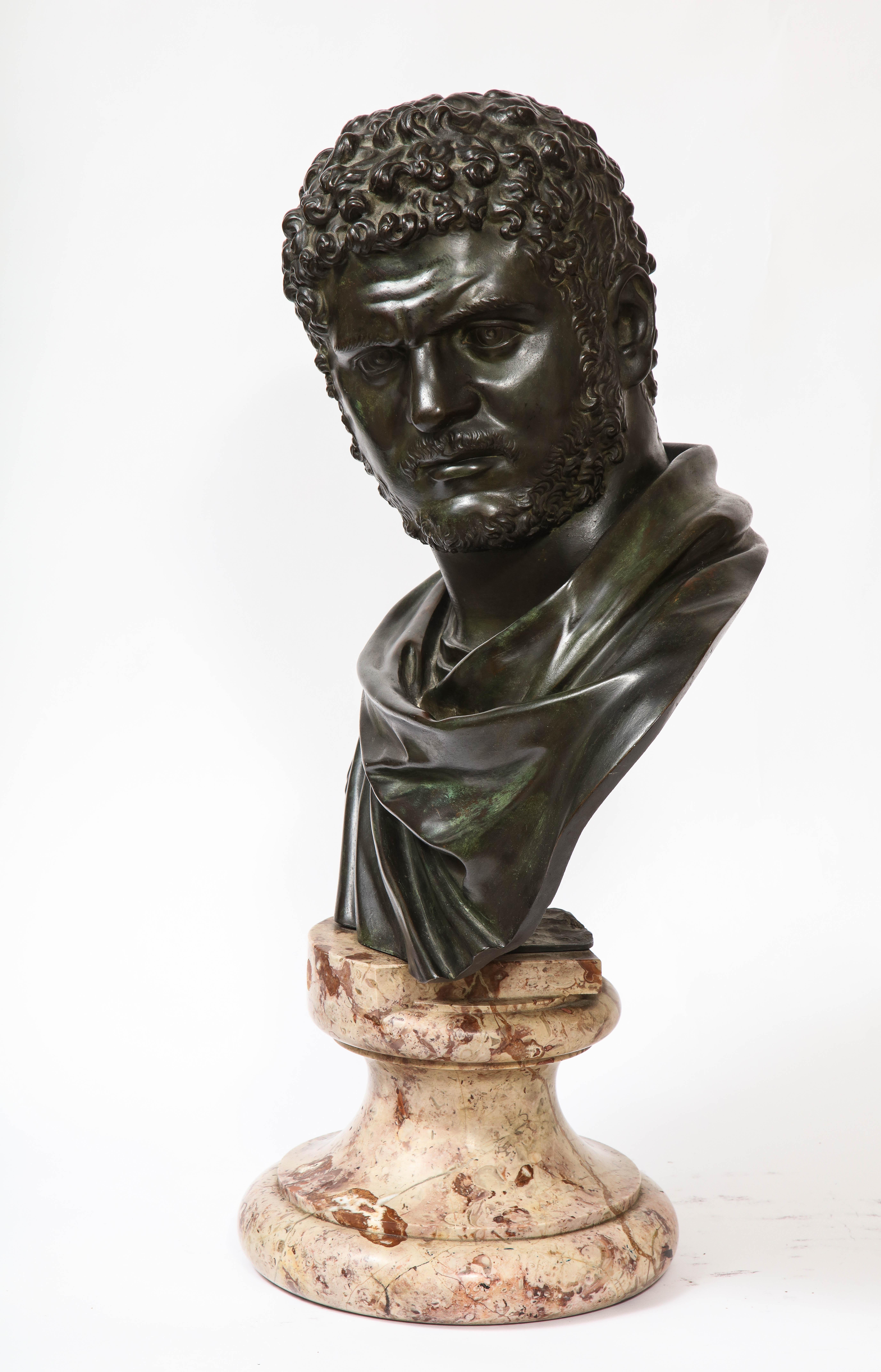 Roman Bust Bronze &Marble Grand Tour Roman Emperor Caracalla, Attr; B. Boschetti In Good Condition For Sale In New York, NY