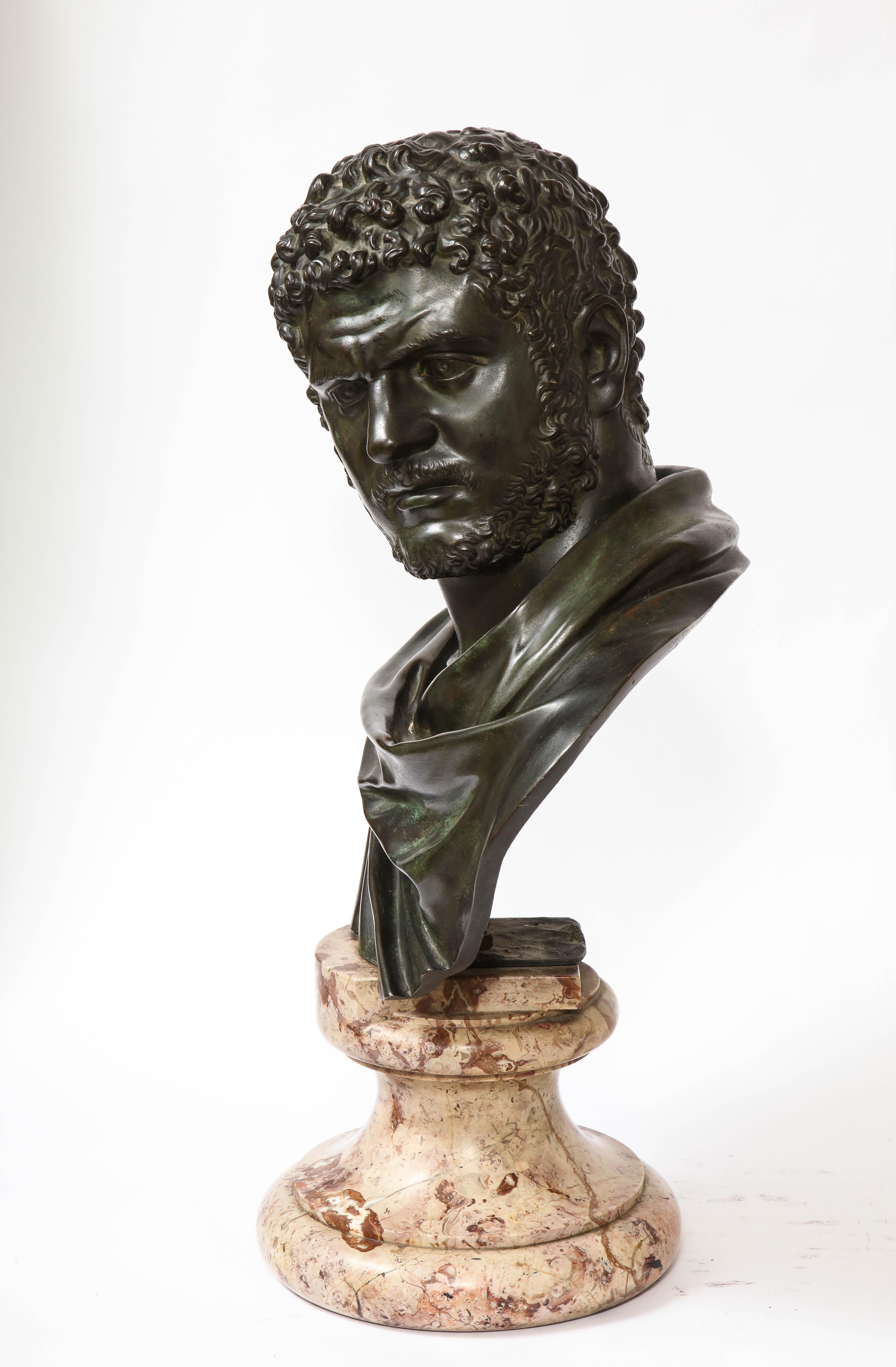 19th Century Roman Bust Bronze &Marble Grand Tour Roman Emperor Caracalla, Attr; B. Boschetti For Sale