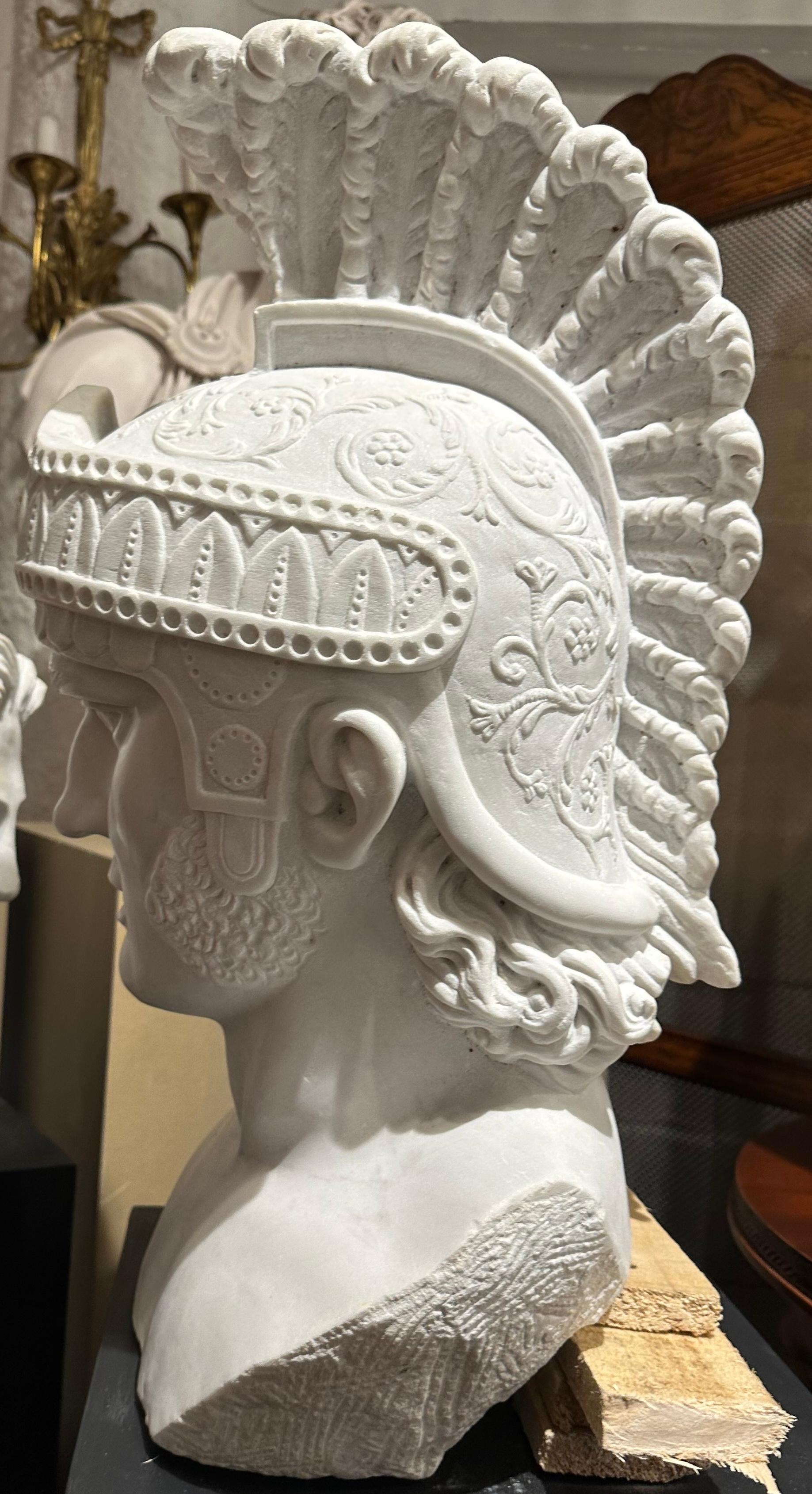 Carved Roman Bust With Helmet For Sale