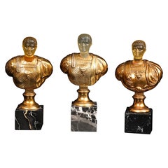 Roman Busts, Set of 3 Ormolu Mounted Models of Busts of Caesar on Marble Bases