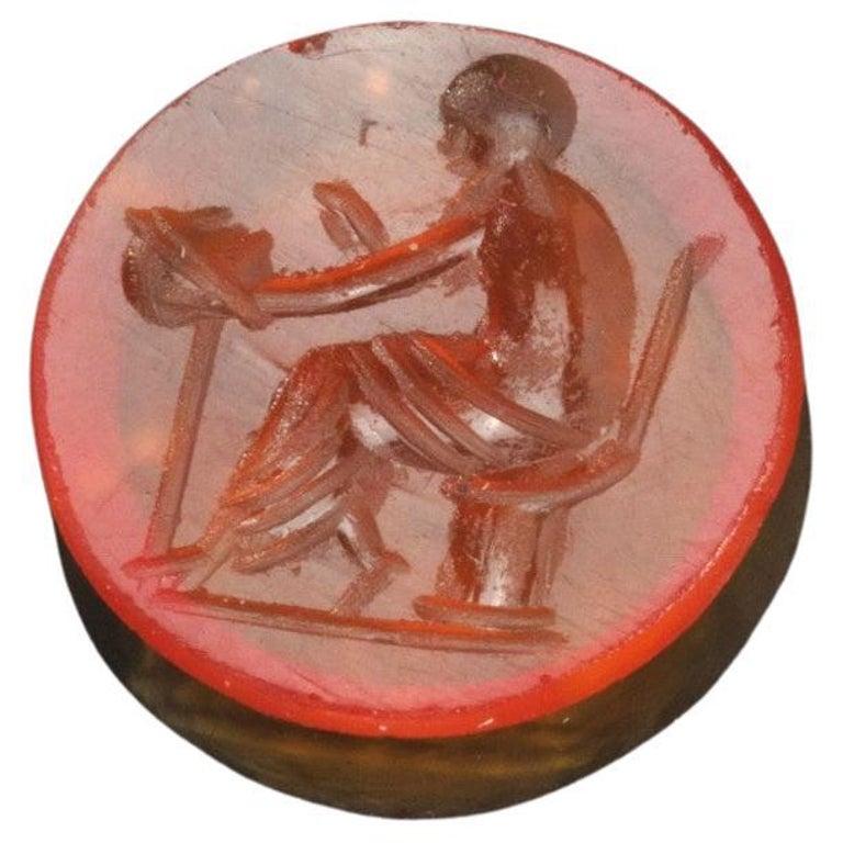 Romano classico Corniola romana  Attore Anello in argento e oro con incastonatura ad intaglio del II secolo d.C. circa in vendita