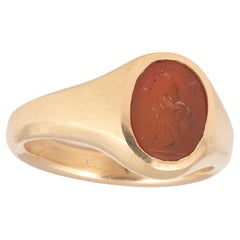 Roman Carnelian Gryllus Intaglio Set in Gold Ring circa 2nd Century A.D