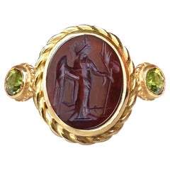 Used Roman Carnelian Iintaglio 1ST-2ND Cent. AD 18 KT Gold Ring Depicting Demeter