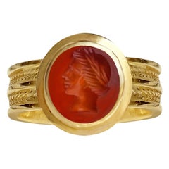 Roman Carnelian Intaglio 1st-2nd Cent, AD 18 Kt Gold Ring Depicting God Apollo