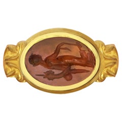 Roman Carnelian Intaglio 2nd Cent. AD 18 Kt Gold Ring Depicting Goddess Fortune