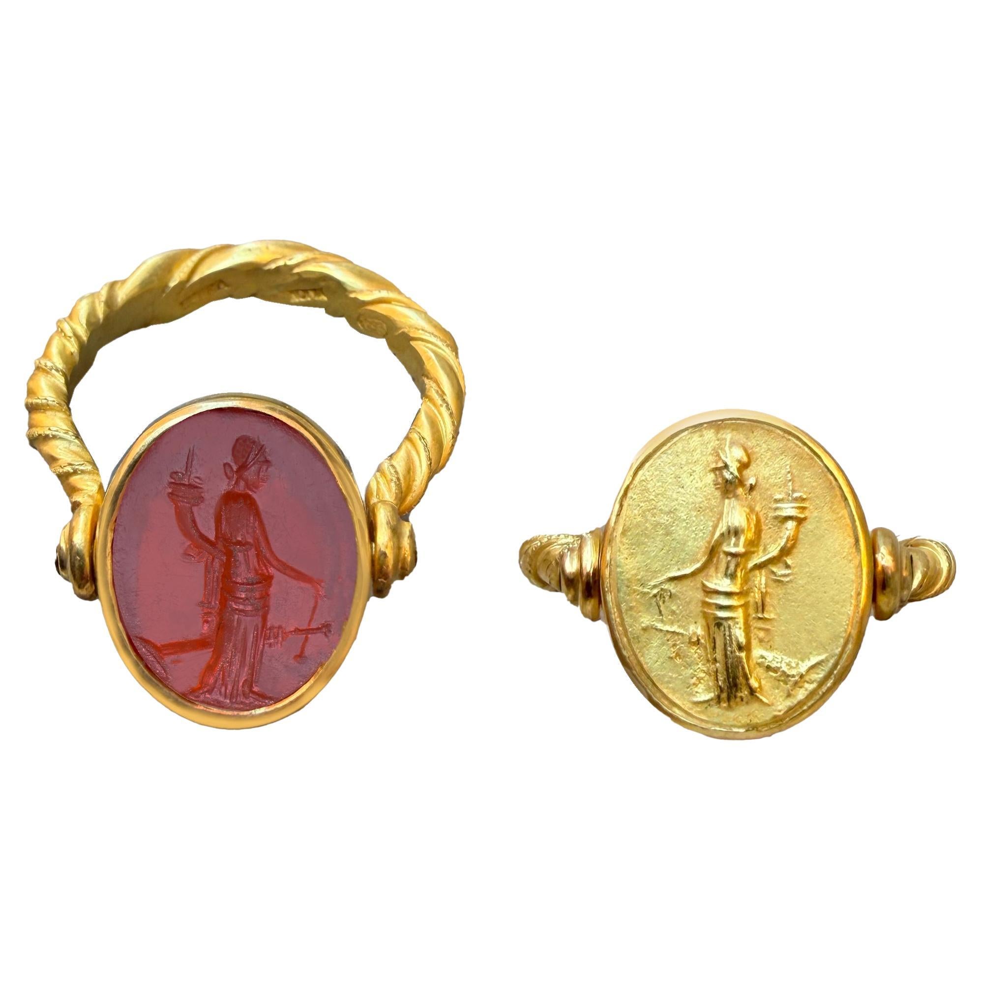 Römischer Karneol-Intaglio-Ring '2. Jh. n. Chr.' aus 22-karätigem Gold mit Darstellung der Glücksgöttin