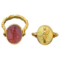 Roman Carnelian Intaglio '2nd Cent AD' 22 Kt Gold Ring Depicting Goddess Fortune