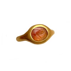 Roman Carnelian Intaglio '2nd cent.AD' 18 Kt Gold Ring Depicting Goddess Athena
