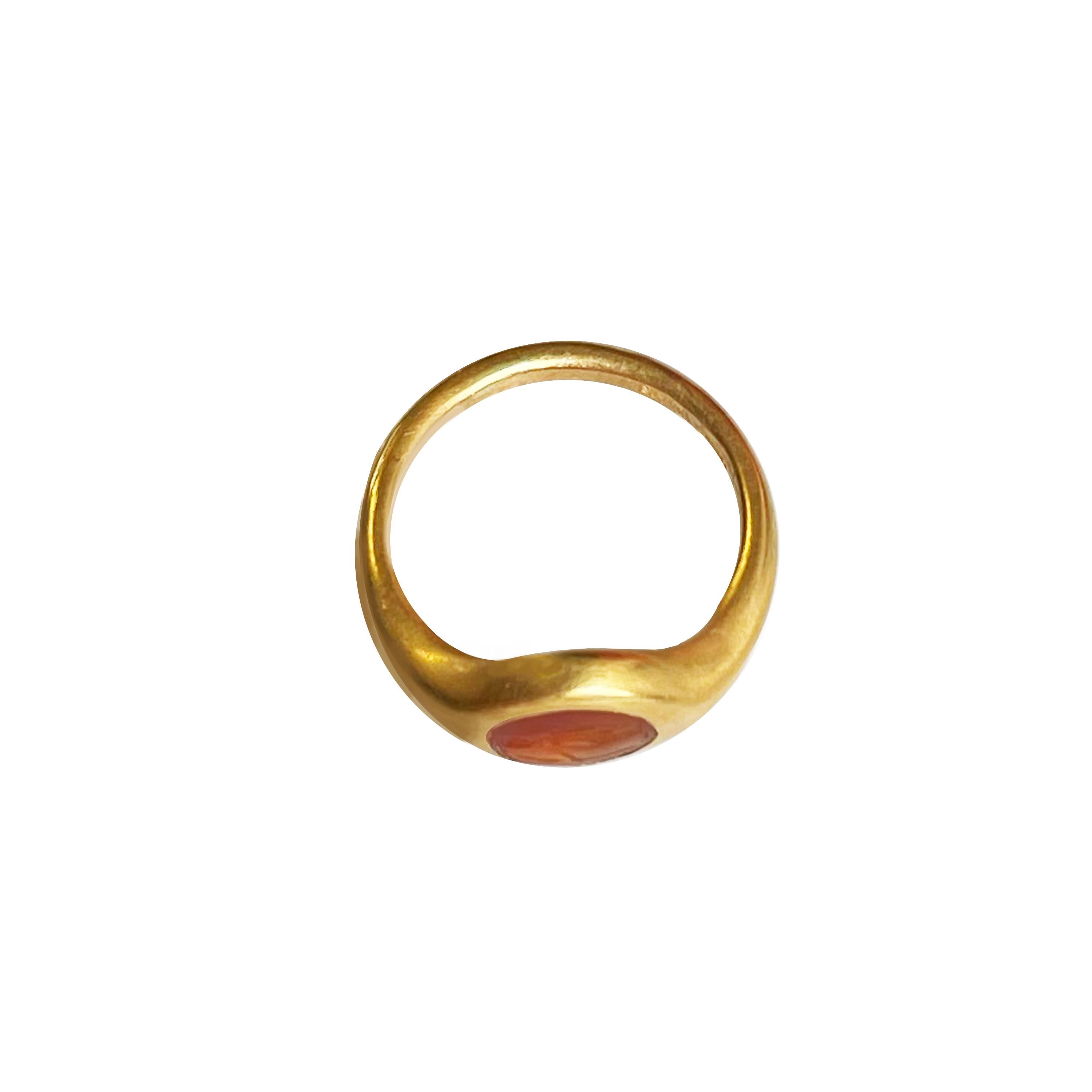 Classical Roman Roman Carnelian Intaglio '2nd cent.AD' 18 Kt Gold Ring Depicting Goddess Athena