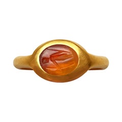 Roman Carnelian Intaglio '2nd cent.AD' 18 Kt Gold Ring Depicting Goddess Athena