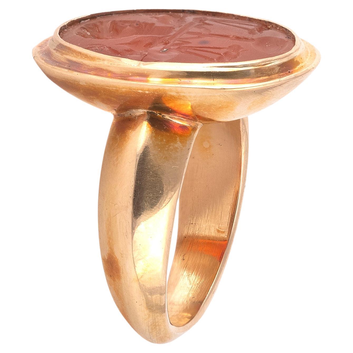 Uncut Roman Carnelian Intaglio Depicting Arione Gold Ring circa 2nd Century A.D For Sale