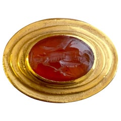 Antique Roman Carnelian Intaglio God Hermes/Mercury 18 Kt Gold Ring '1st Cent.AD'