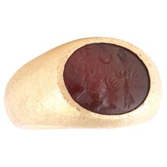 Roman Carnelian Magical Intaglio Gold Ring circa 2nd Century A.D