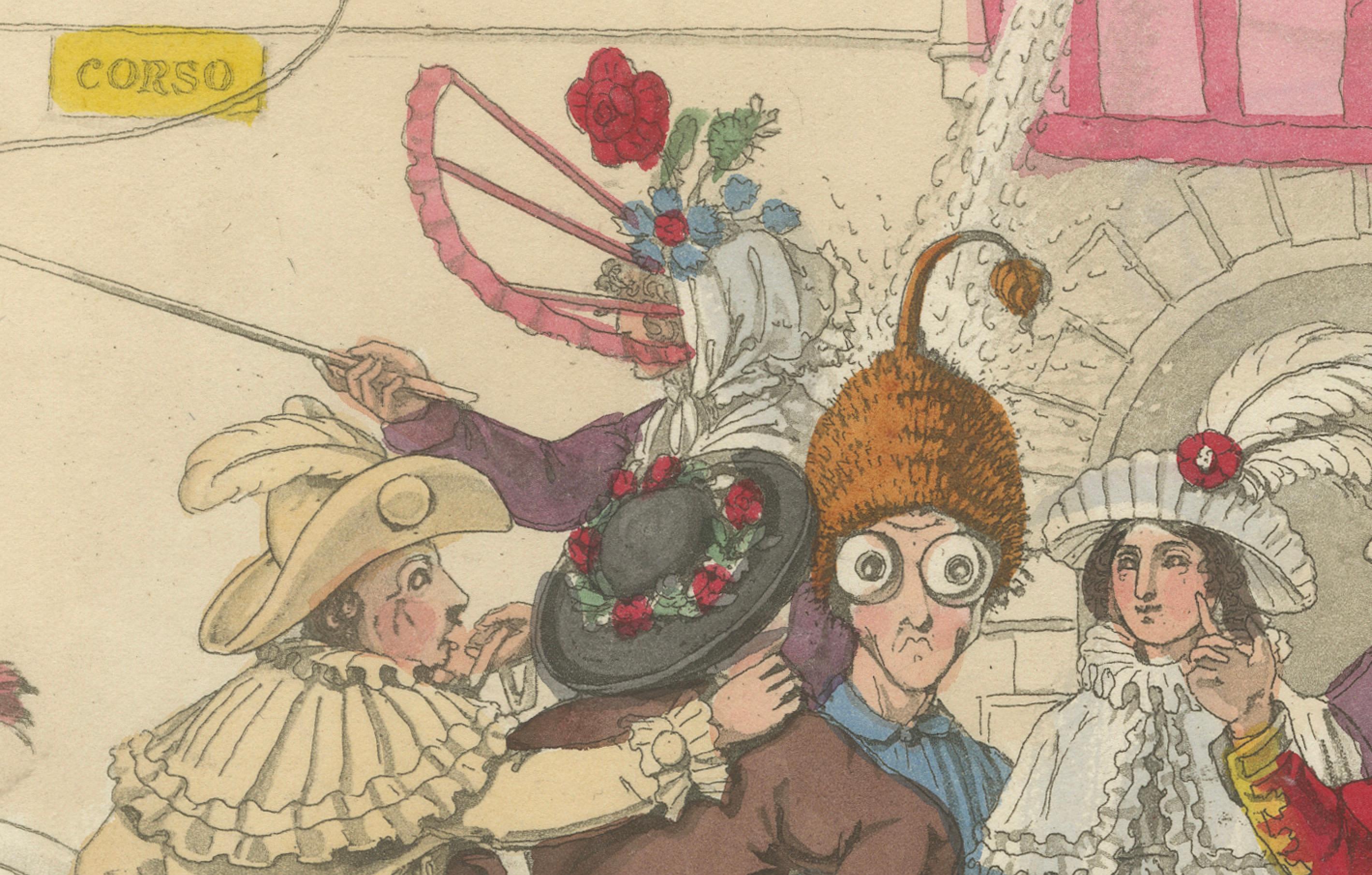 Gravé Costumes et festivités du carnaval romain - Gravure de 1820 sur la fête en vente