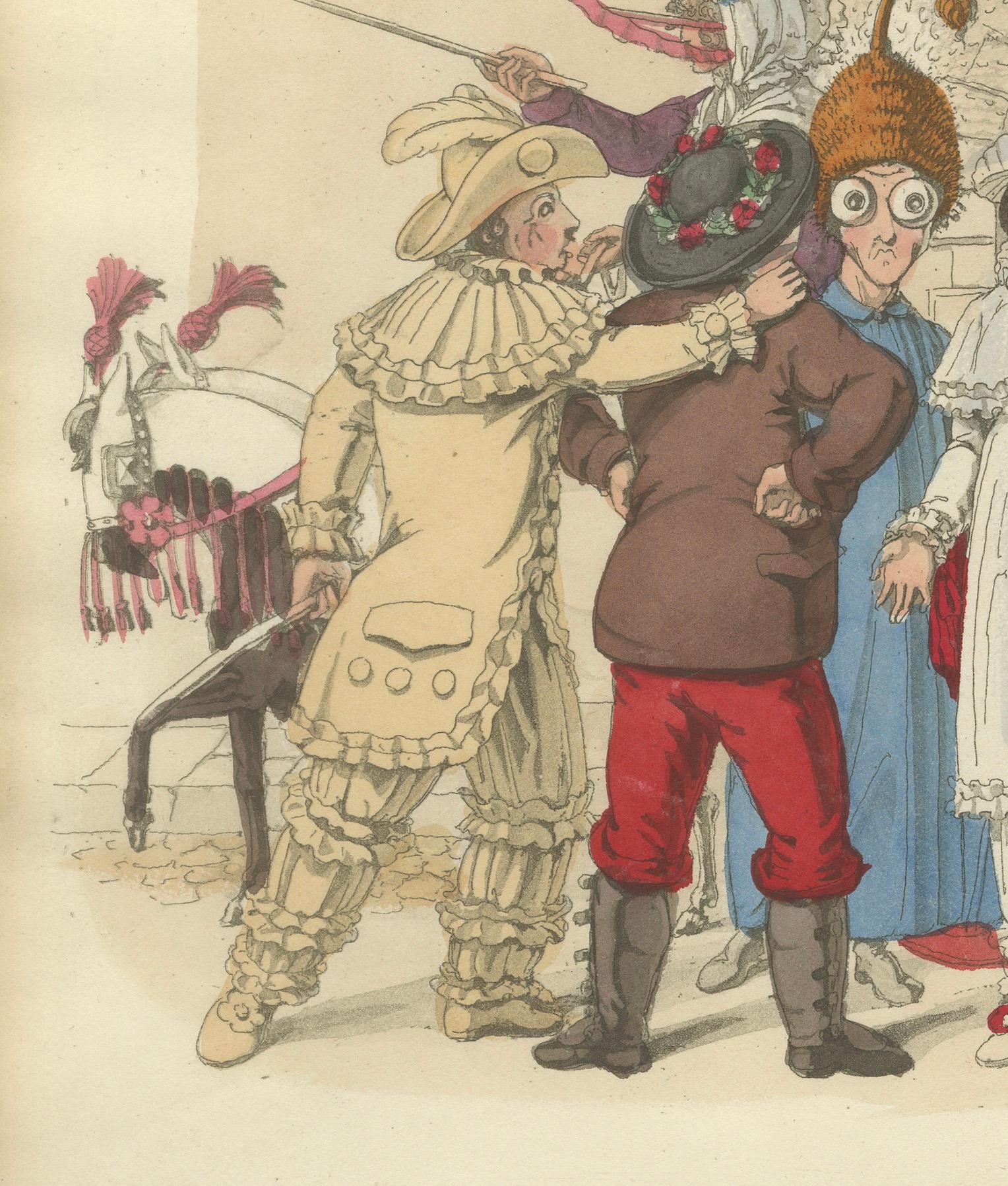 Papier Costumes et festivités du carnaval romain - Gravure de 1820 sur la fête en vente