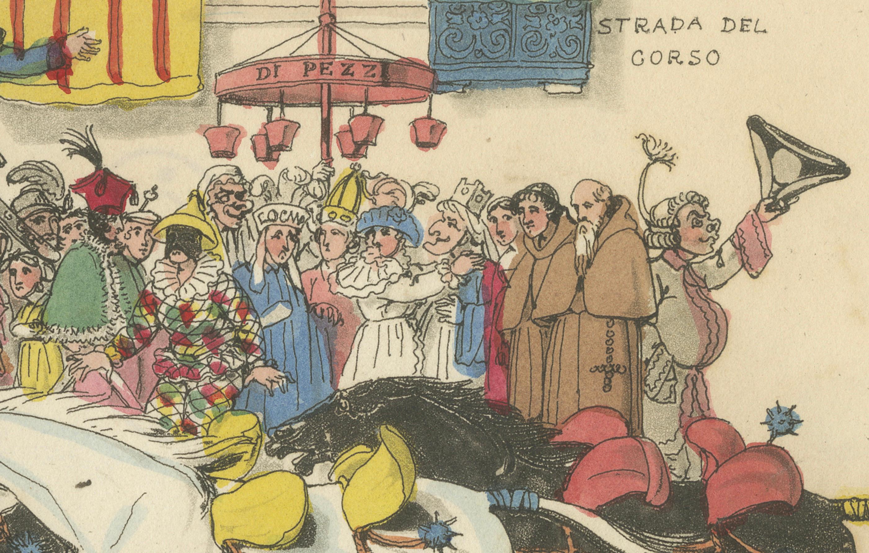 Titre : La course de chevaux du Carnaval romain et le Corso festif - Gravure de 1820

Description : Cette dynamique gravure de 1820, intitulée 