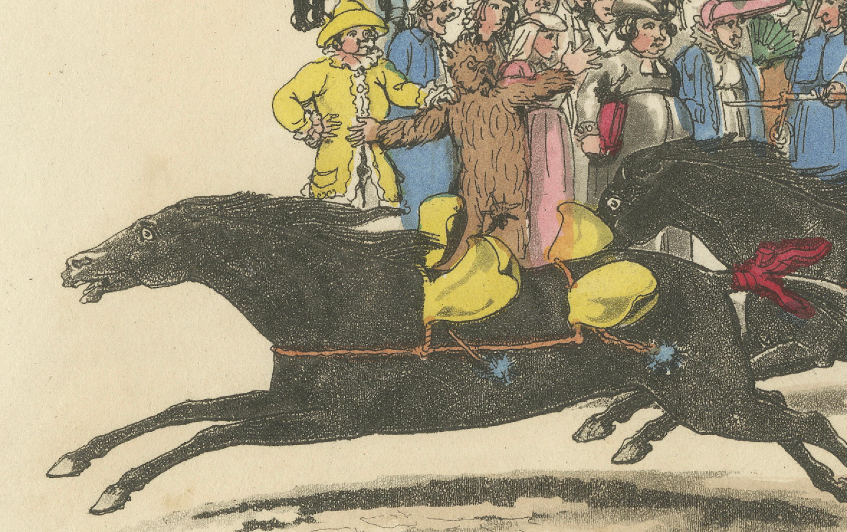 Carnaval romain Course de chevaux et Corso festif - Gravure de 1820 en vente 1