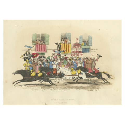 Roman Carnival Horse Race & Festive Corso - 1820 Etching
