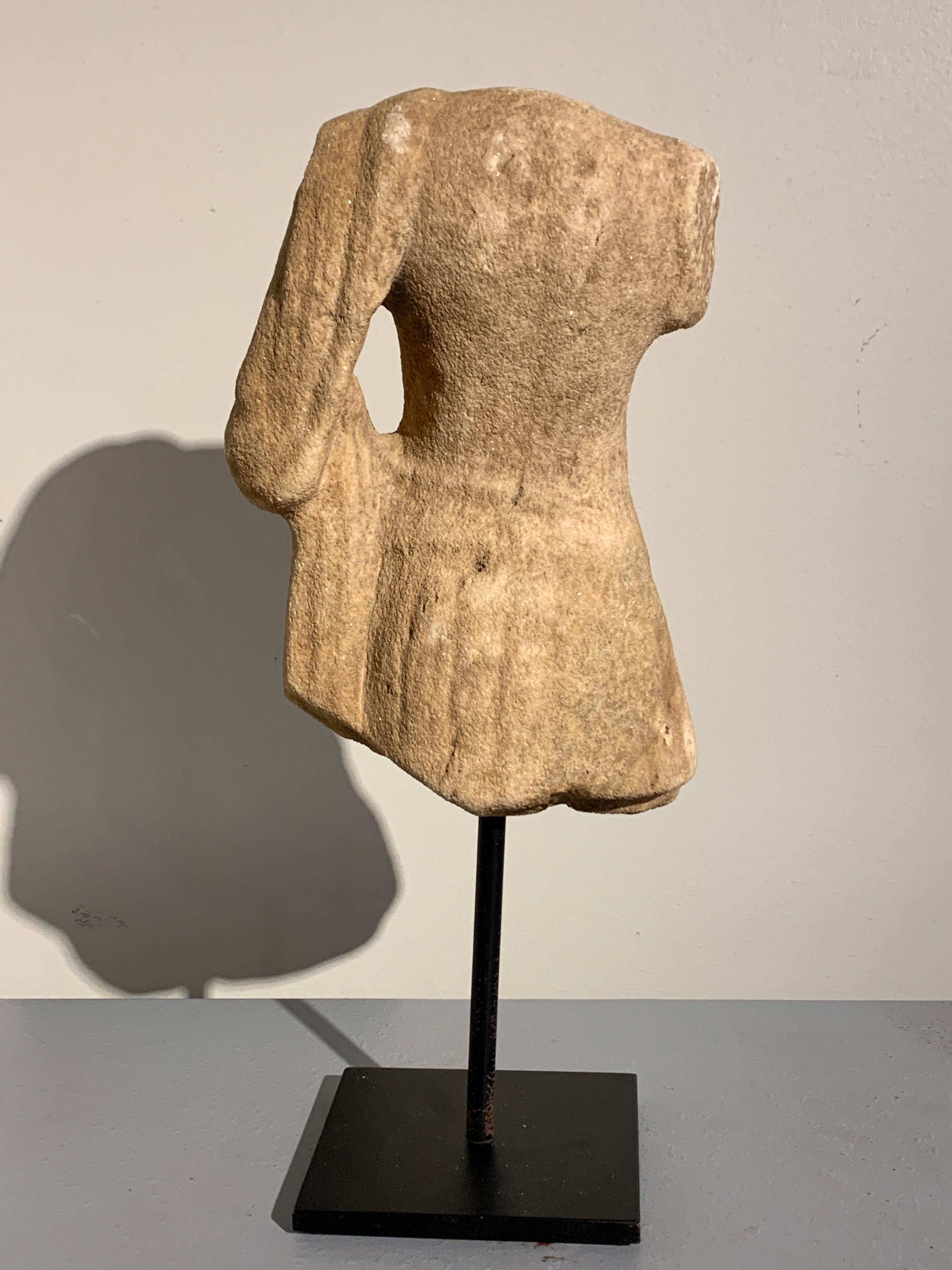 Hand-Carved Roman Carved Marble Torso in Military Dress, circa 2nd-3rd Century For Sale