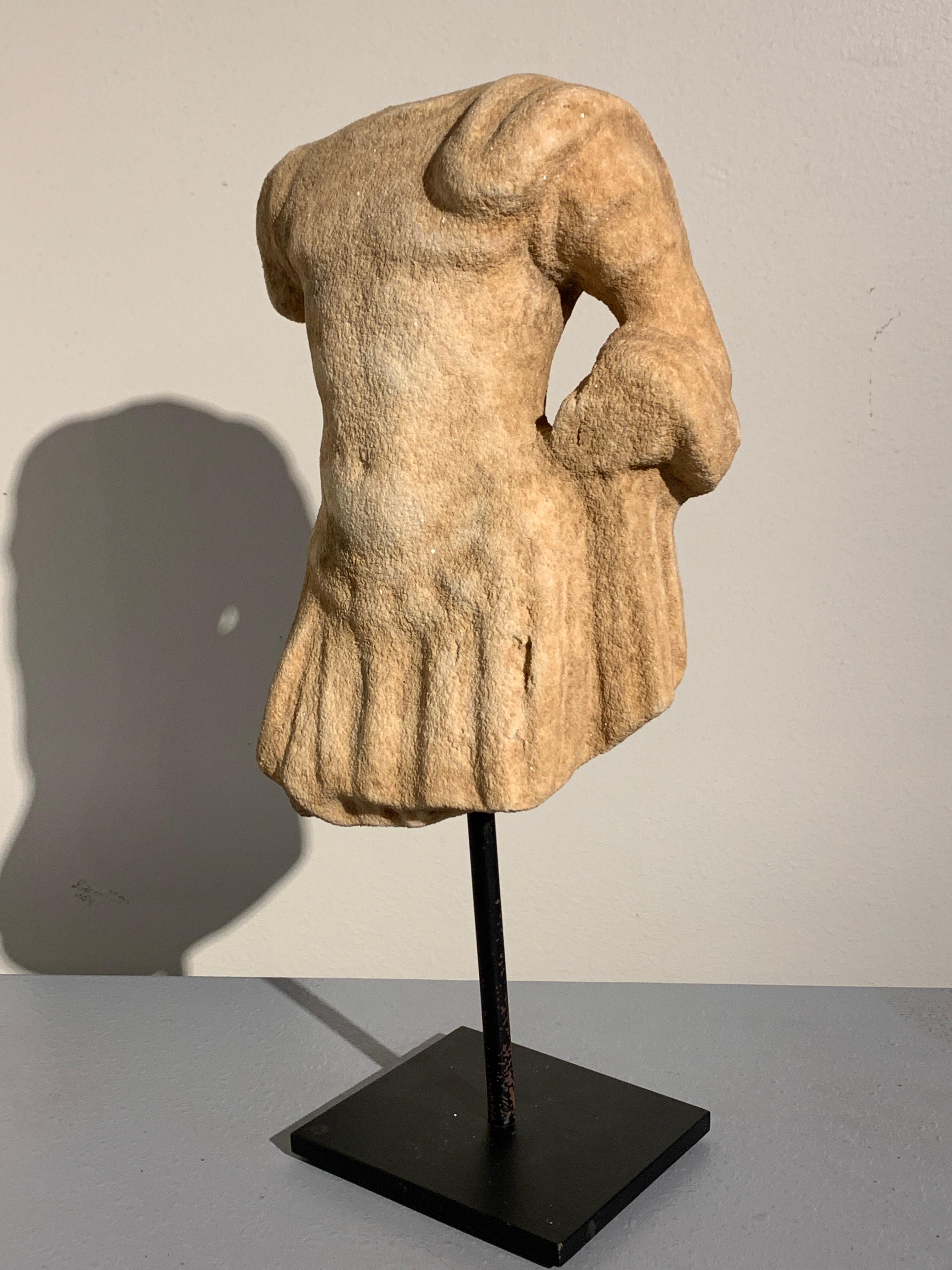 Roman Carved Marble Torso in Military Dress, circa 2nd-3rd Century In Fair Condition For Sale In Austin, TX