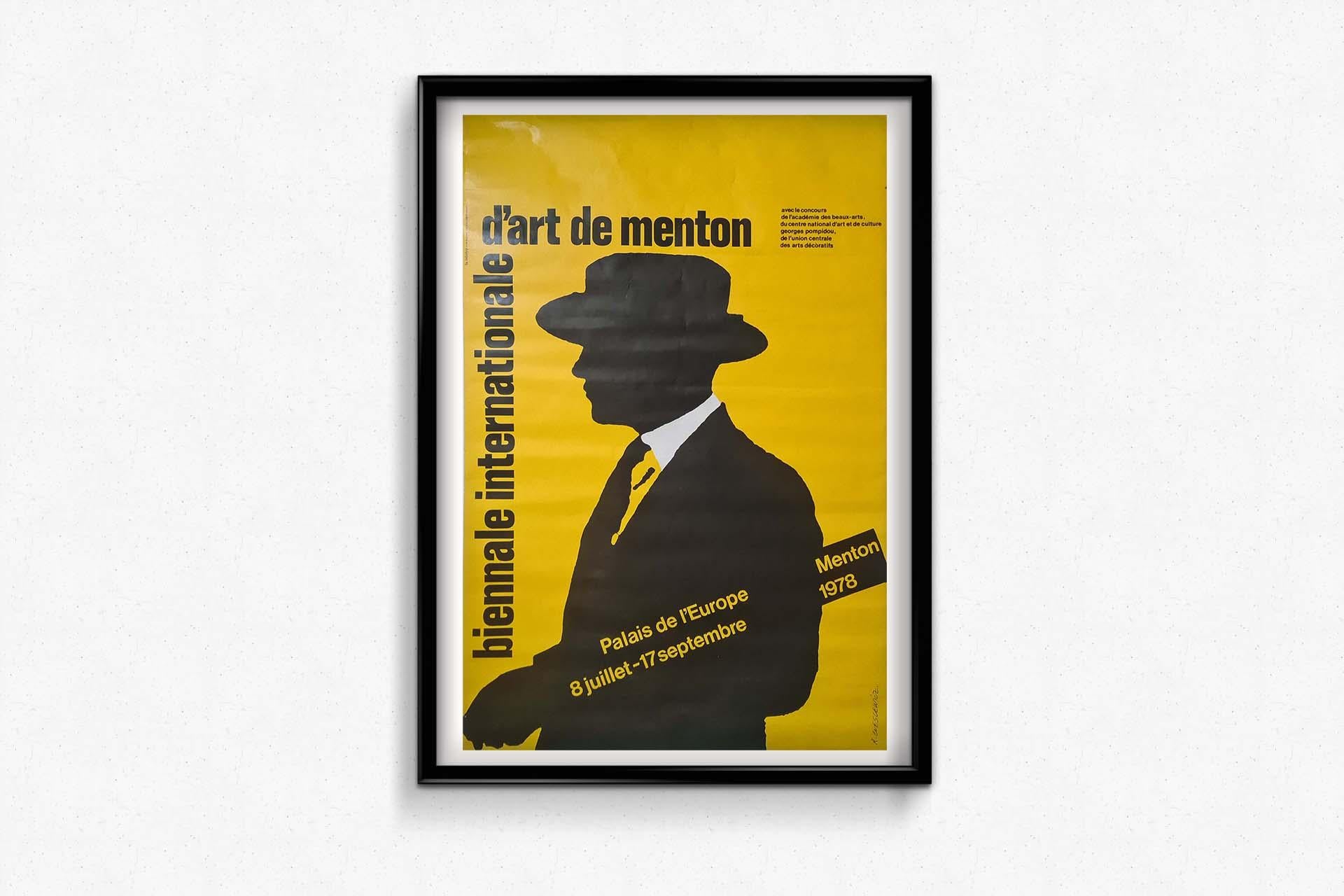 The 1978 original exhibition poster for the Biénnale Internationale d'Art de Menton showcases the innovative design of Roman Cieslewicz, a prominent figure in the world of graphic design. Cieslewicz's poster serves as both an invitation and a