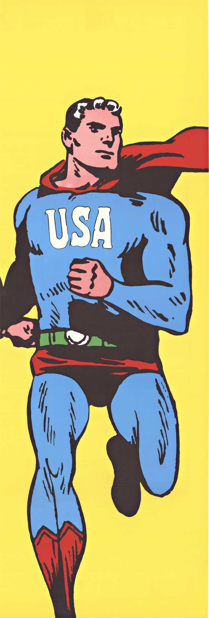 Originale dell'URSS  Poster vintage originale di Superman USA con superpoteri - Print di Roman Cieslewicz