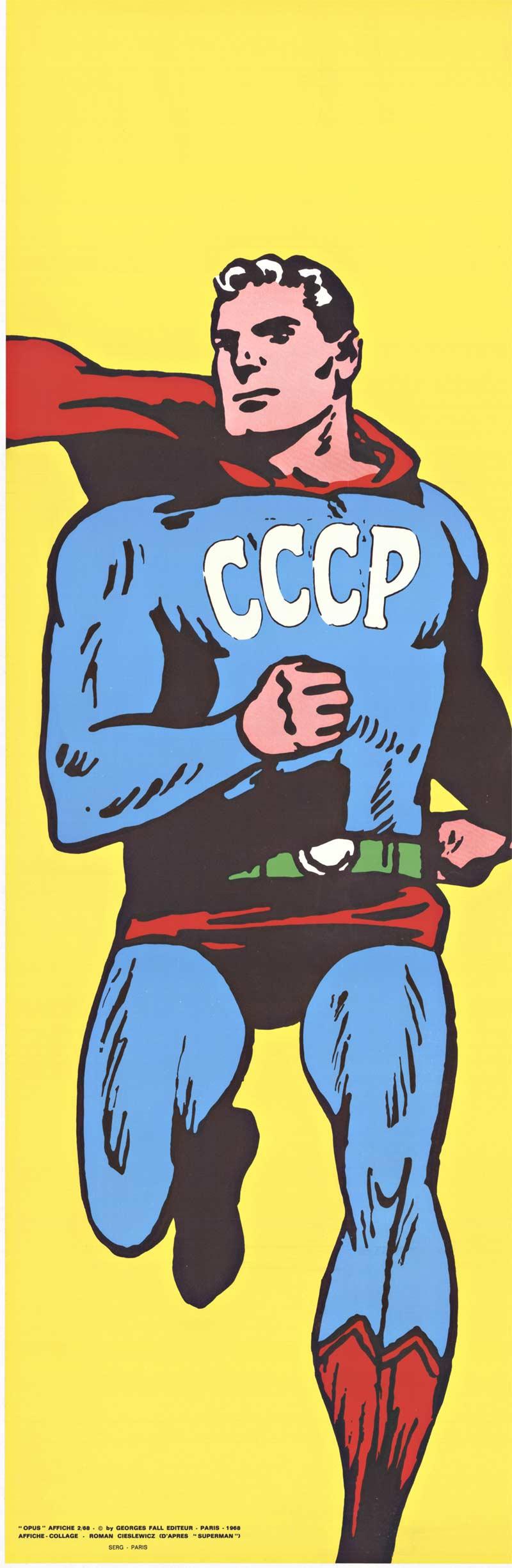 Originale dell'URSS  Poster vintage originale di Superman USA con superpoteri - Print American Modern di Roman Cieslewicz