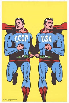 Original USSR  USA Superman superpowers original vintage poster
