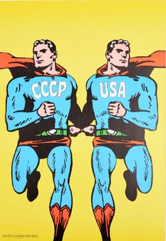 Original Vintage Poster CCCP USA Cold War Superman Pop Art Design Opus Magazine