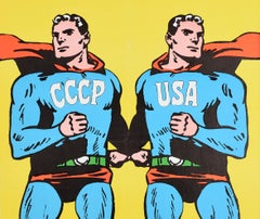Original Vintage Propaganda Poster USSR USA Superman Cold War Soviet Union Comic
