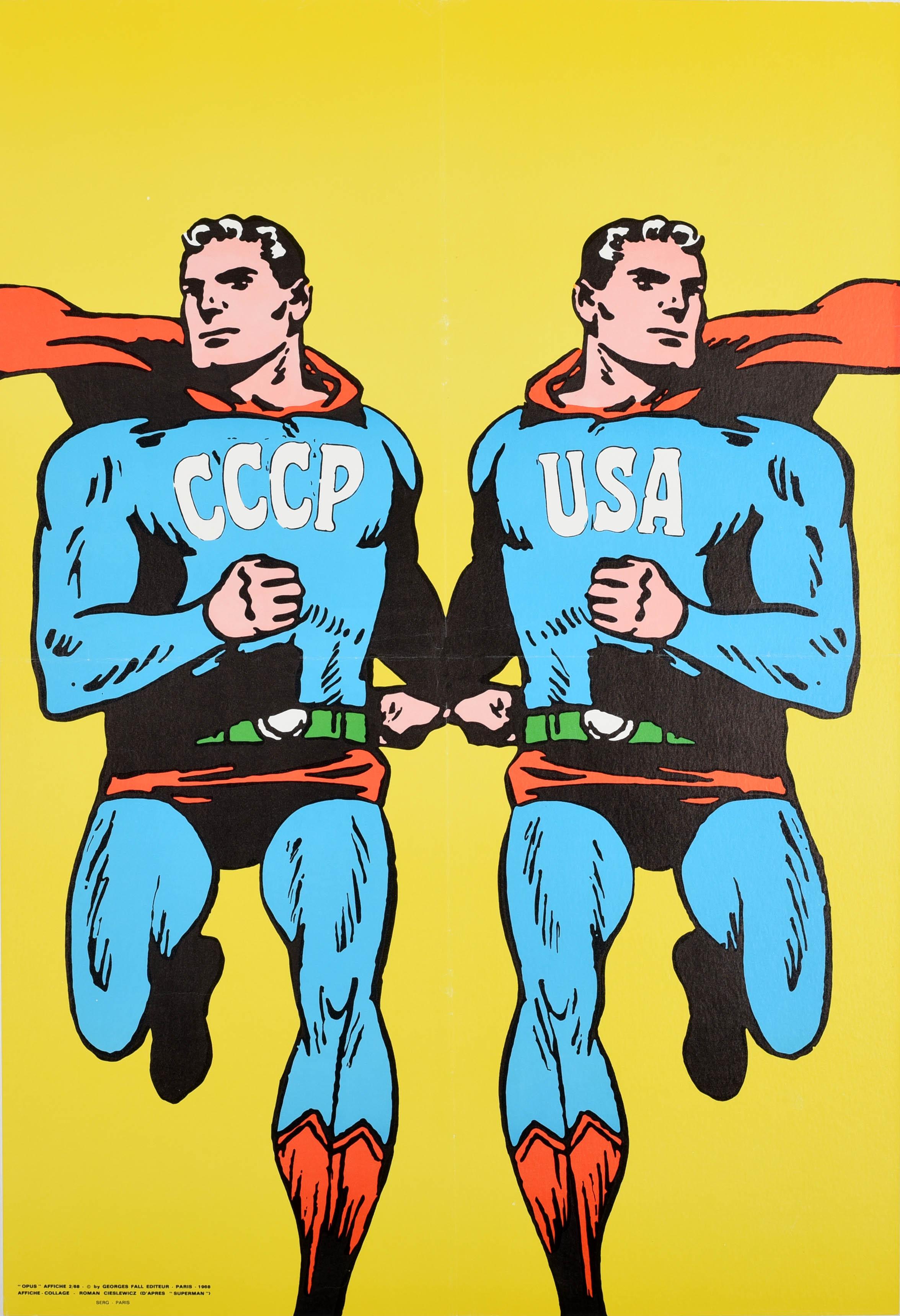 Print Roman Cieslewicz - Affiche de propagande vintage originale URSS USA Superman, Guerre froide, URSS, Union soviétique, Comique