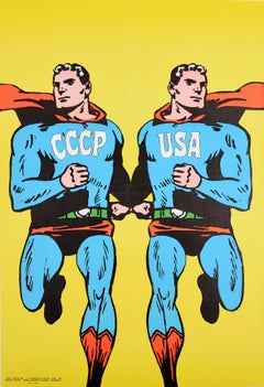 Original Vintage Propaganda Poster USSR USA Superman Cold War Soviet Union Comic