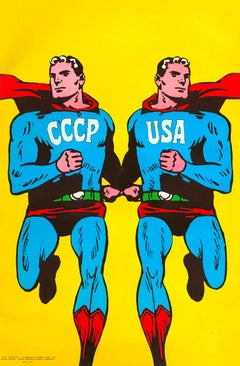 Vintage Roman Cieslewicz Superman CCCP USA silkscreen 1968 (60s Pop Art)