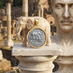 Roman Coin '49 BC' Gold Pendant Depicting an Elephant 'Minted by Julius Caesar'