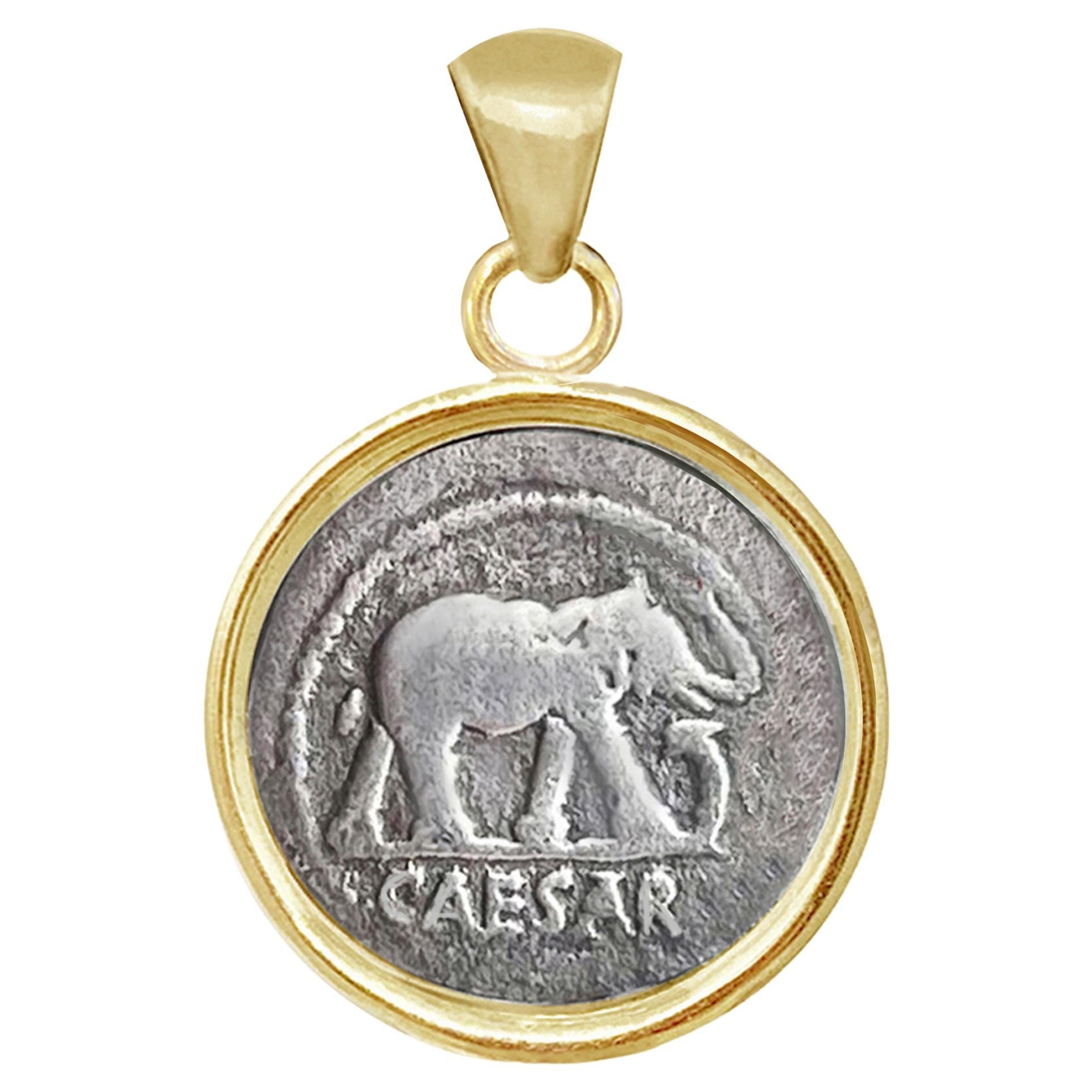 Roman Coin '49 BC' Gold Pendant Depicting an Elephant 'Minted by Julius Caesar'