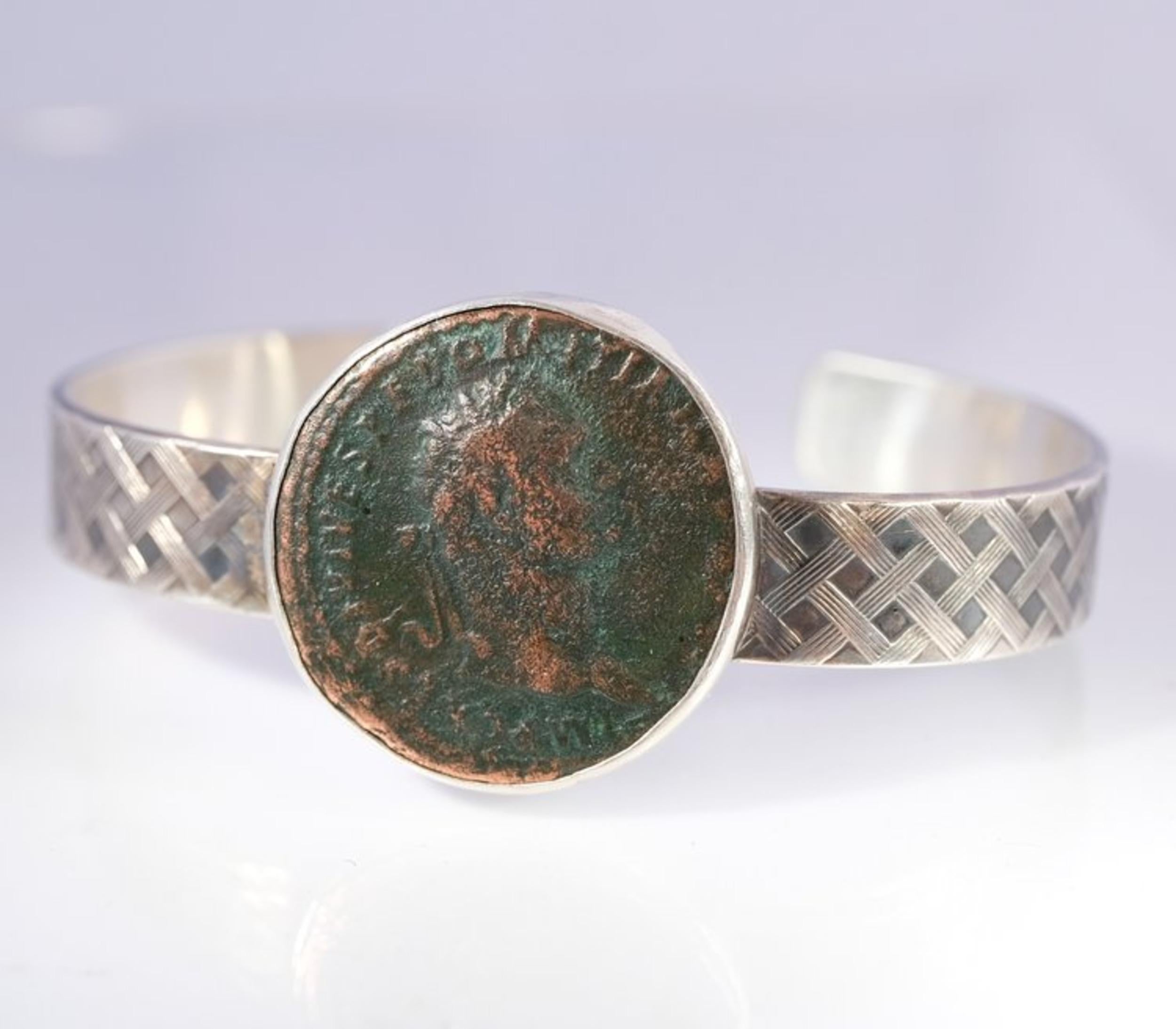 da uomo o donna Bracciale con monete romane - Imperatore Domiziano - in argento sterling in vendita
