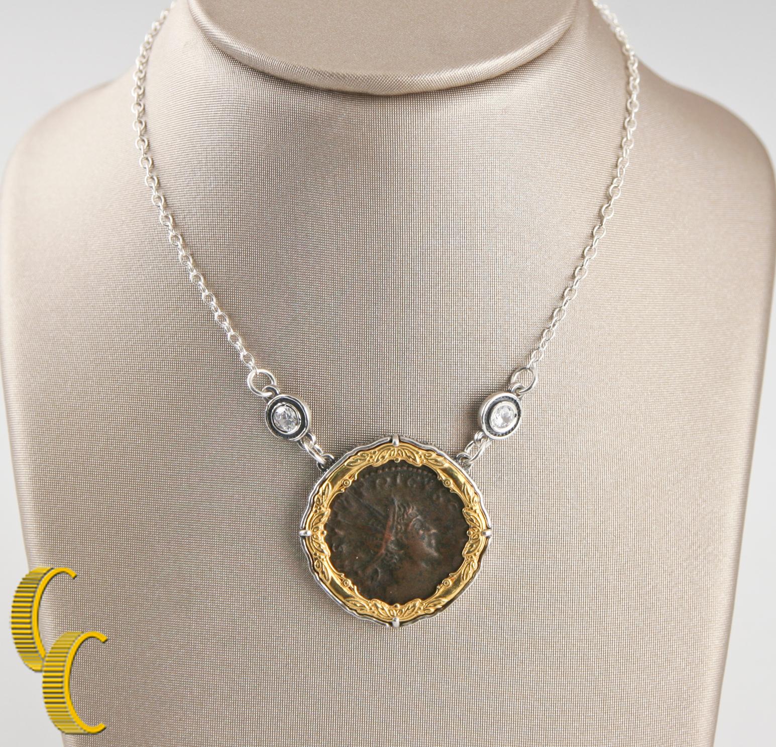 A Roman coin in a 2-tone silver bezel
Hallmarked: 
